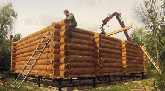 Установка сруба 6х9 на свайно-винтовой фундамент