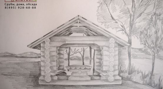 Рубленая беседка у озера в Рыжево