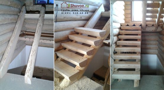 Лестница из полубревен в интерьере