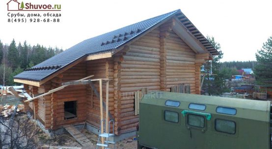 Строительство дома 10х14 из бревна ⌀ 300 мм в деревне Пожинская