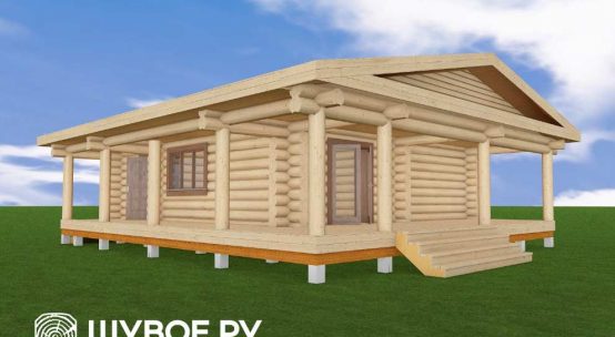 Одноэтажный сруб с 2 спальнями и угловой террасой