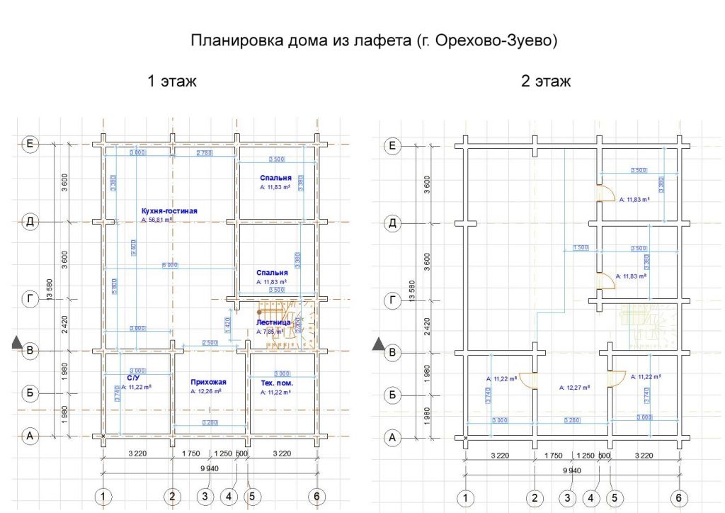 Планировка 1 и 2 этажей дома из лафета.